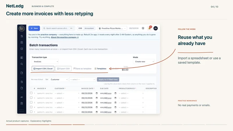 NetLedg Business — real NetLedg practice workspace